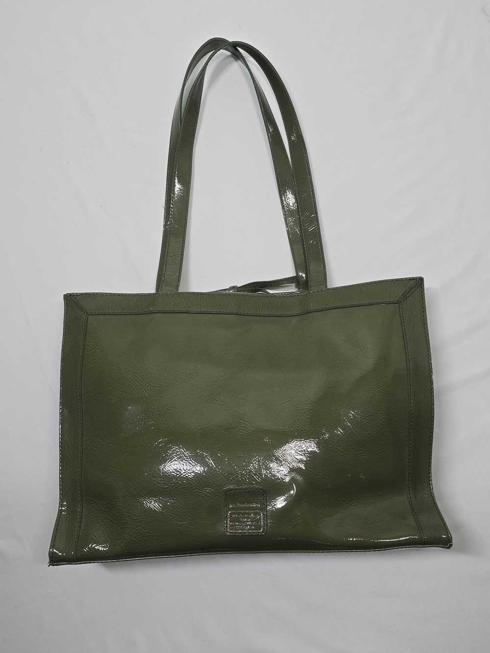 Claiborne Olive Green Crinkled Patent Tote Shoulder Bag
